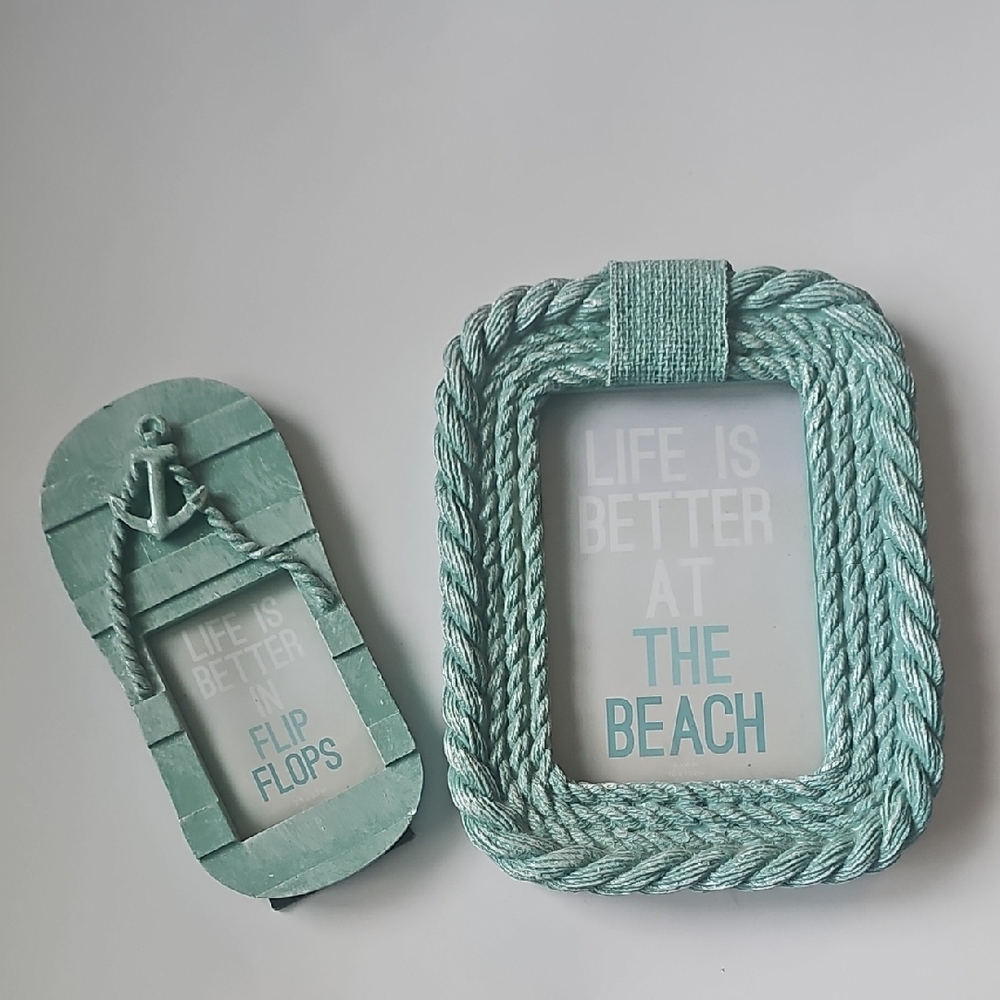 🩵BUNDLE DEAL! Teal Rope Picture Frame with Flip Flop Decor Bundle